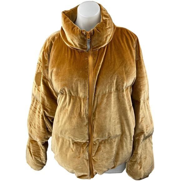 Fabletics Wander Brown Velvet Velour Zip Up High Neck Puffer Coat Jacket Size 2X - Picture 1 of 5